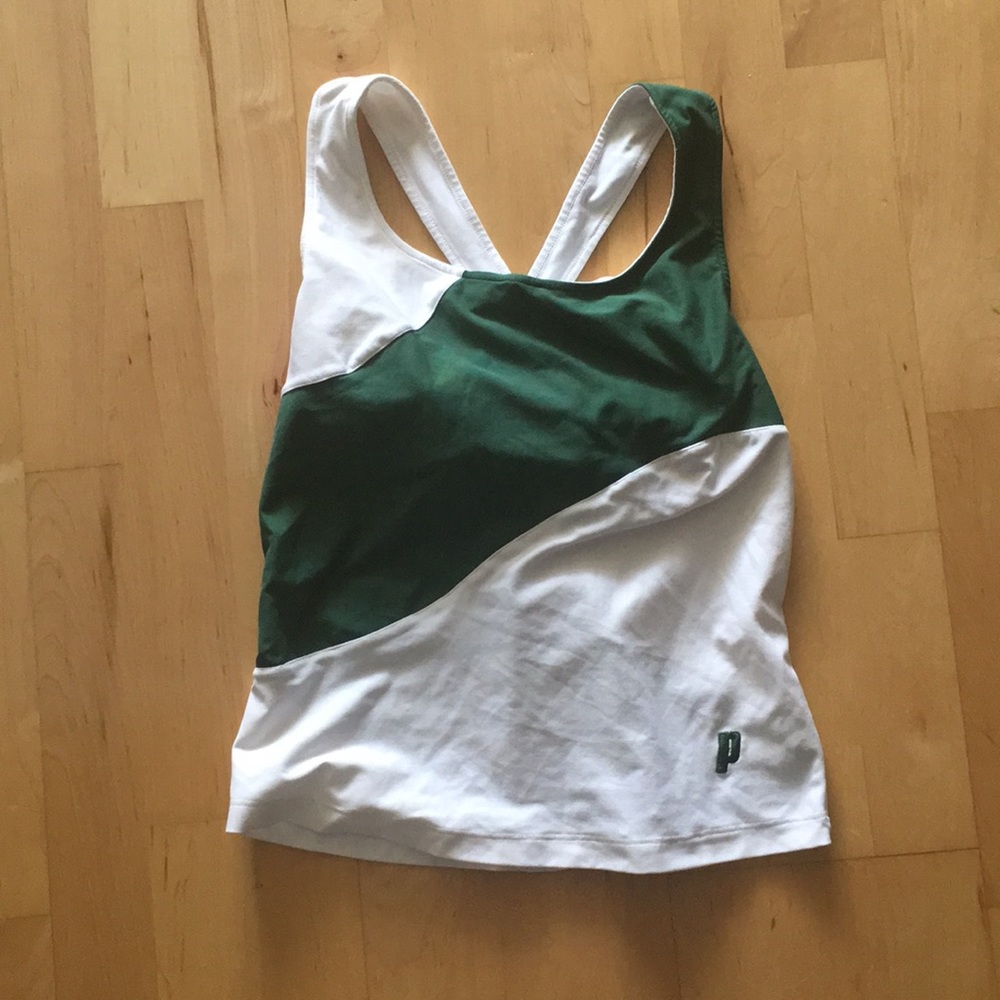 Forest green and white racer back tennis top
